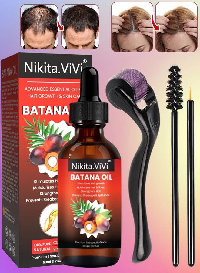 Natural Batana Oil with Roller for Hair Care Hair Conditioner Oil for Thin Hair Repair Damaged Hair Nourishes Thin Hair Scalp Skin and Loss Hair Growth Fit for All Hair Types Raw Batana Oil 60ml