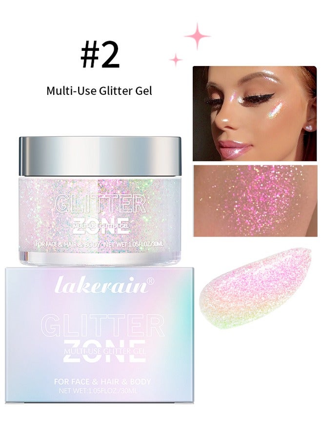Holographic Body Glitter Gel for Body Face Hair and Lip Color Changing Glitter Gel Under Light Vegan & Cruelty Free Safe and Easy to Use No.02