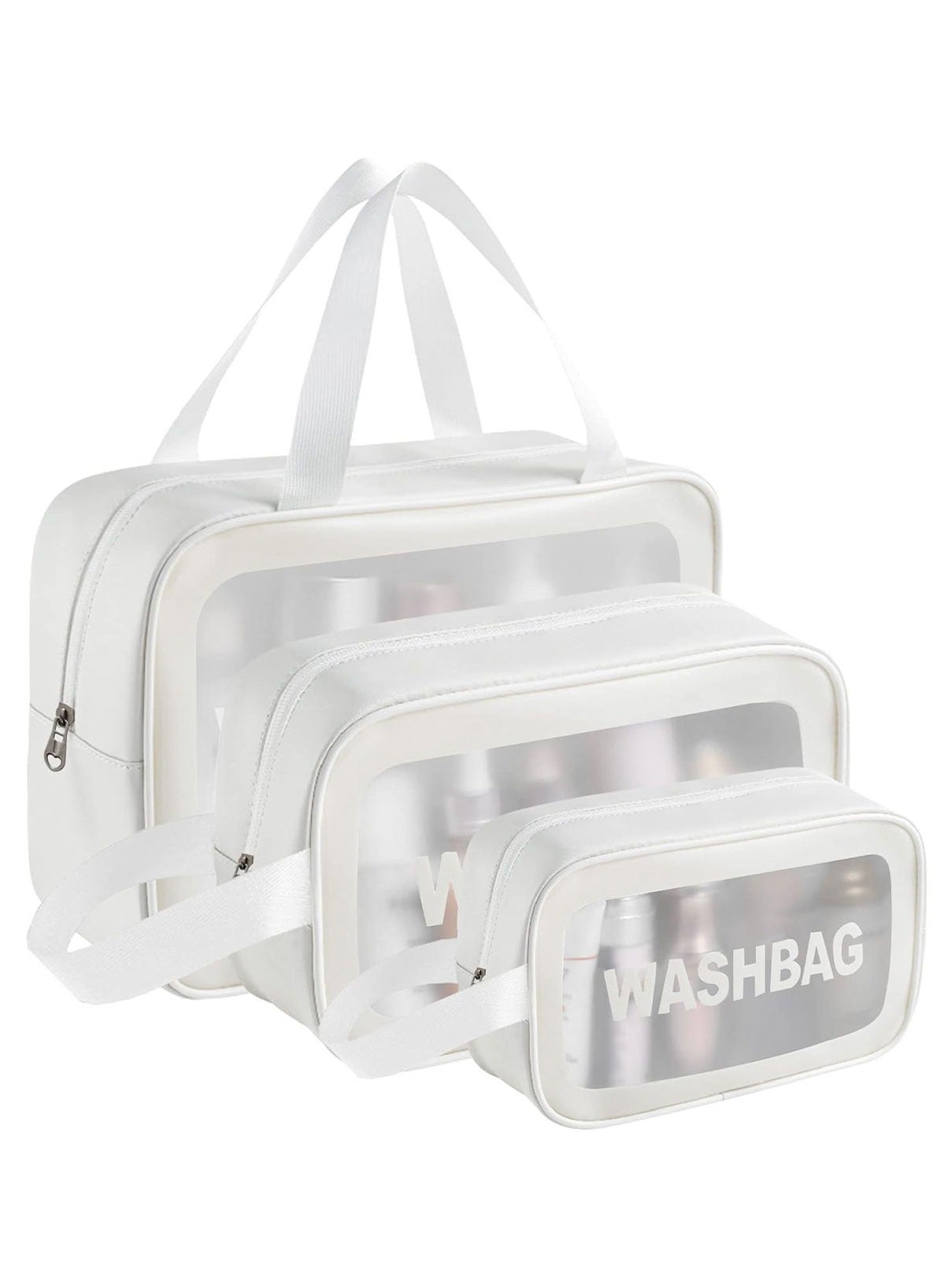Cosmetic Bag,3 Pcs Toiletry Bag Makeup Bag Travel Bag Set for Toiletries, Portable Toiletry Bags for Traveling Women, Translucent Waterproof Make Up Bag for Travel and Bathroom (White)