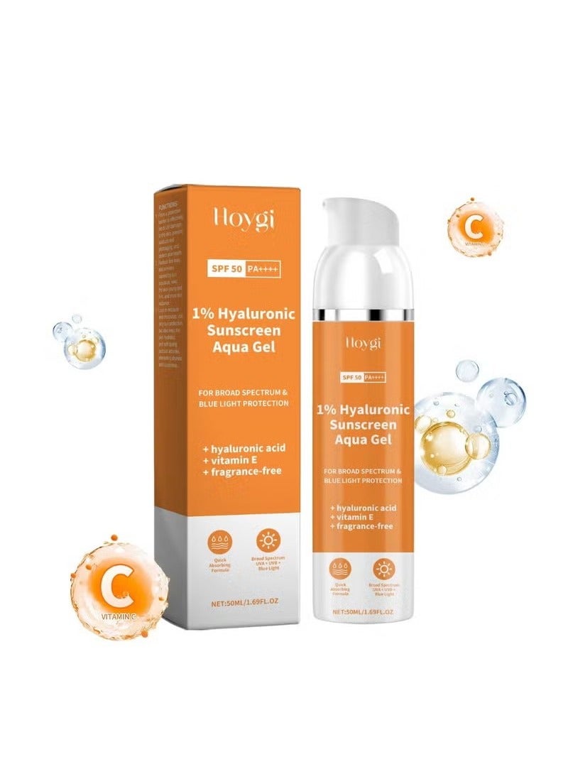 Hyaluronic Sunscreen Aqua Ultra Light Gel With Spf 50 Pa++++ For Broad Spectrum, UV A, UV B & Blue Light Protection For Oily Skin - 50G(Dermaco), Pack Of 1