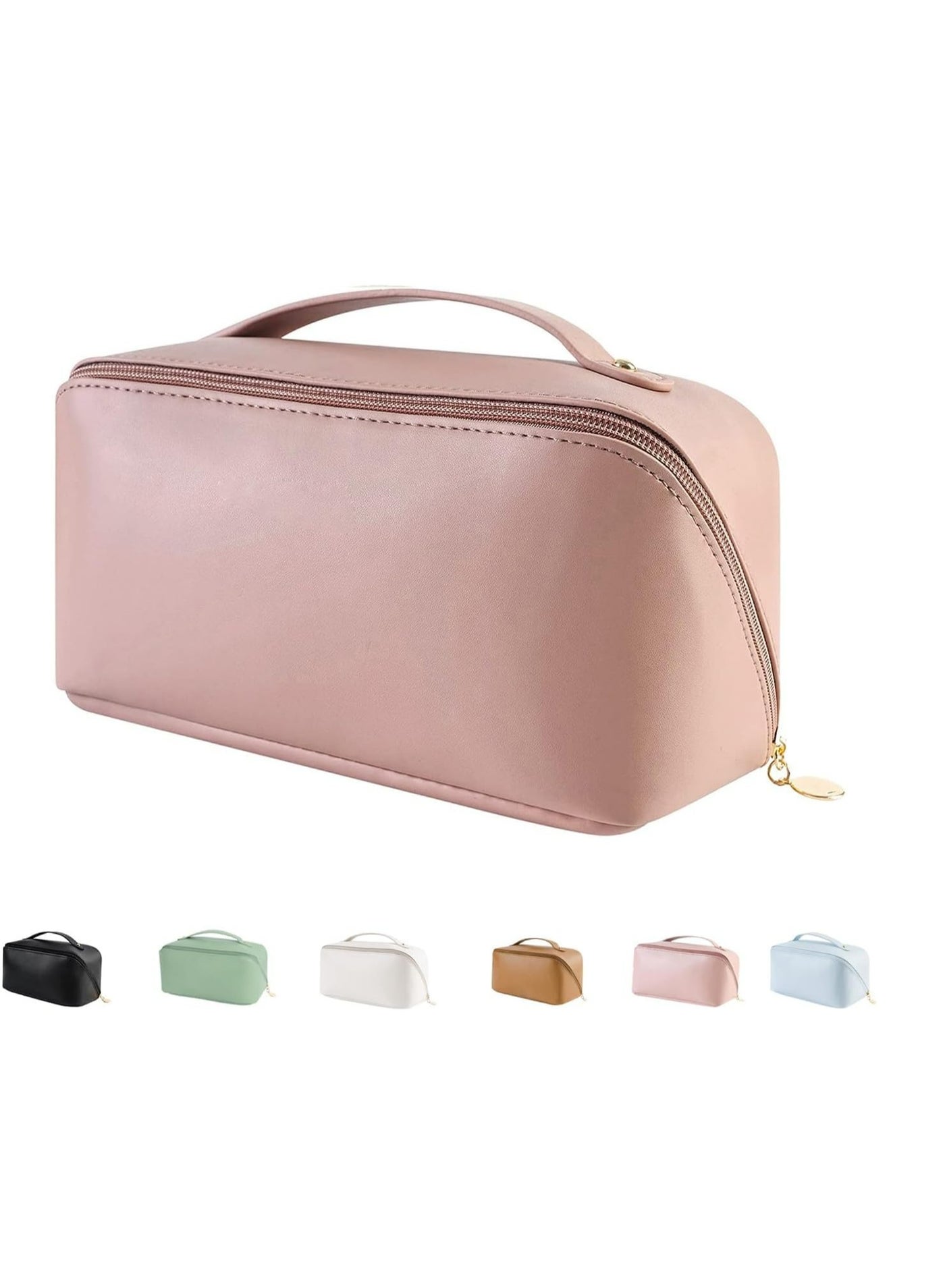 Large Capacity Travel Cosmetic Bag, Multifunction Organizer Storage Bag, Leather Waterproof Bag, Makeup Bag with Handle and Dividers, Skincare Dispenser, Toiletry Bag for Women