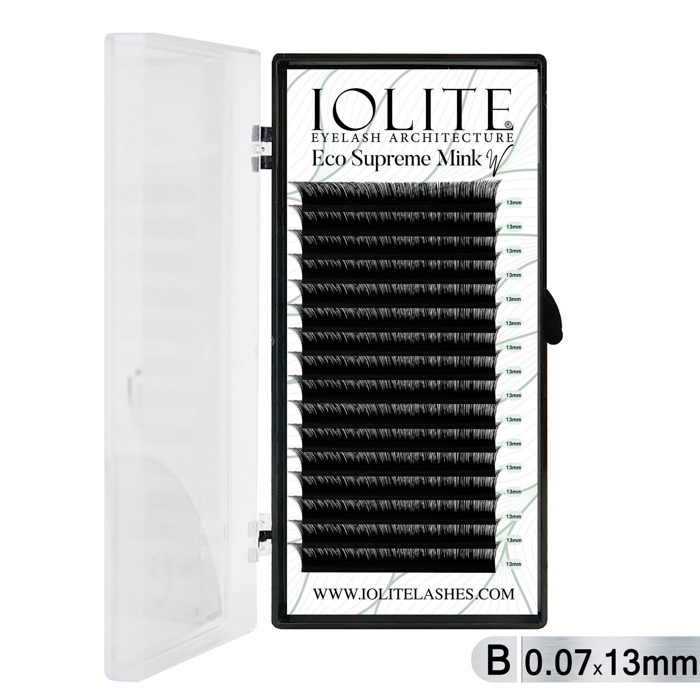Iolite Eco Supreme Mink W Lashes B Curl – 0.7T Mix & 6mm–15mm | Pre-Fanned Volume Lash Extension Trays for Professional Lash Artists ISMWB7T - 13MM