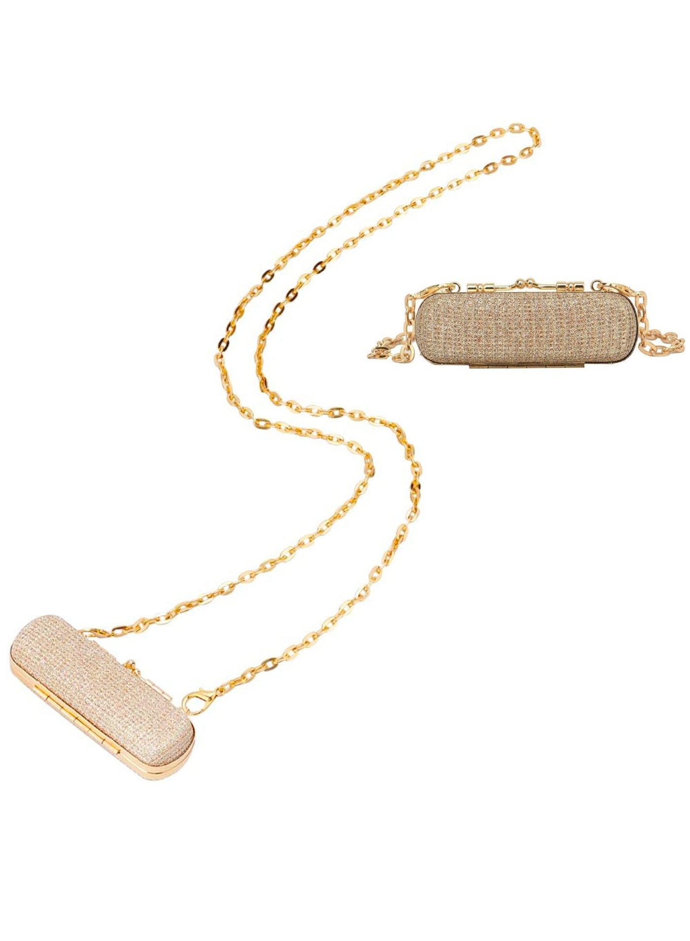 Lipstick Case with Chain, Rhinestone Lipstick Holder, Lipstick Makeup Pouch with Chain Portable Mini Lipstick Storage Box for Women Party Travel Cosmetic Holder Mother's Day Gift (Gold)