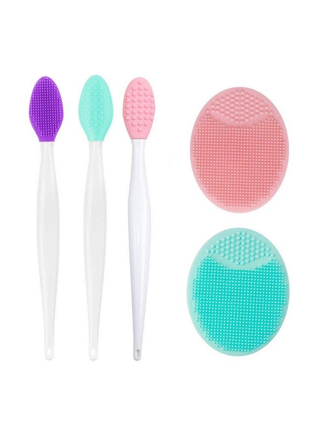 3Pcs Silicone Exfoliating Lip Brush 2 In 1 Doublesided Soft Silicone Lip Brush & And 2Pcs Silicone Facial Cleaning Brushes Pad For Smoother And Fuller Lip Appearance Cleanning Blackhead