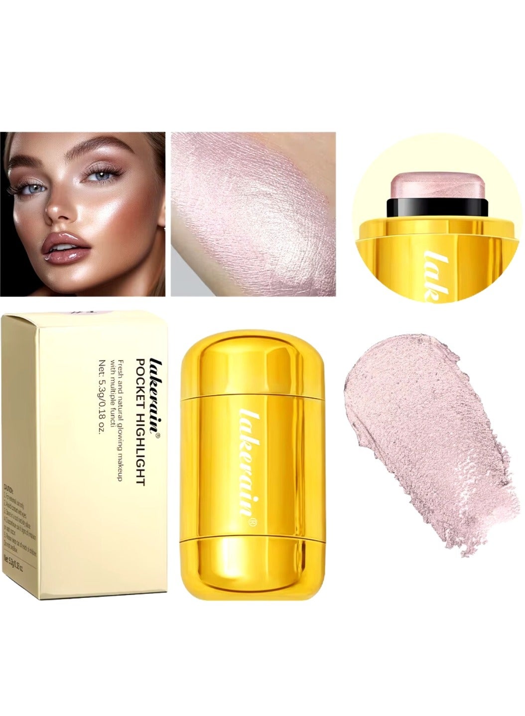 Pocket Highlight Makeup Highlighter Cream Stick Long Lasting Lightweight and Silky Waterproof and Sweatproof Multi Stick Eyeshadow Blush and Highlighter Makeup Stick 01