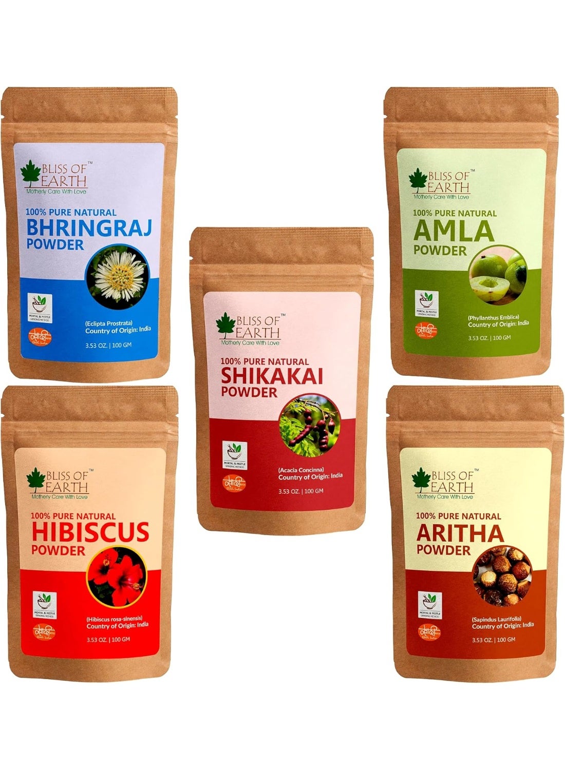Amla Reetha Shikakai Bhringraj Hibiscus Powder Natural Hair Growth and Hair Mask 100gm Each Pack of 5
