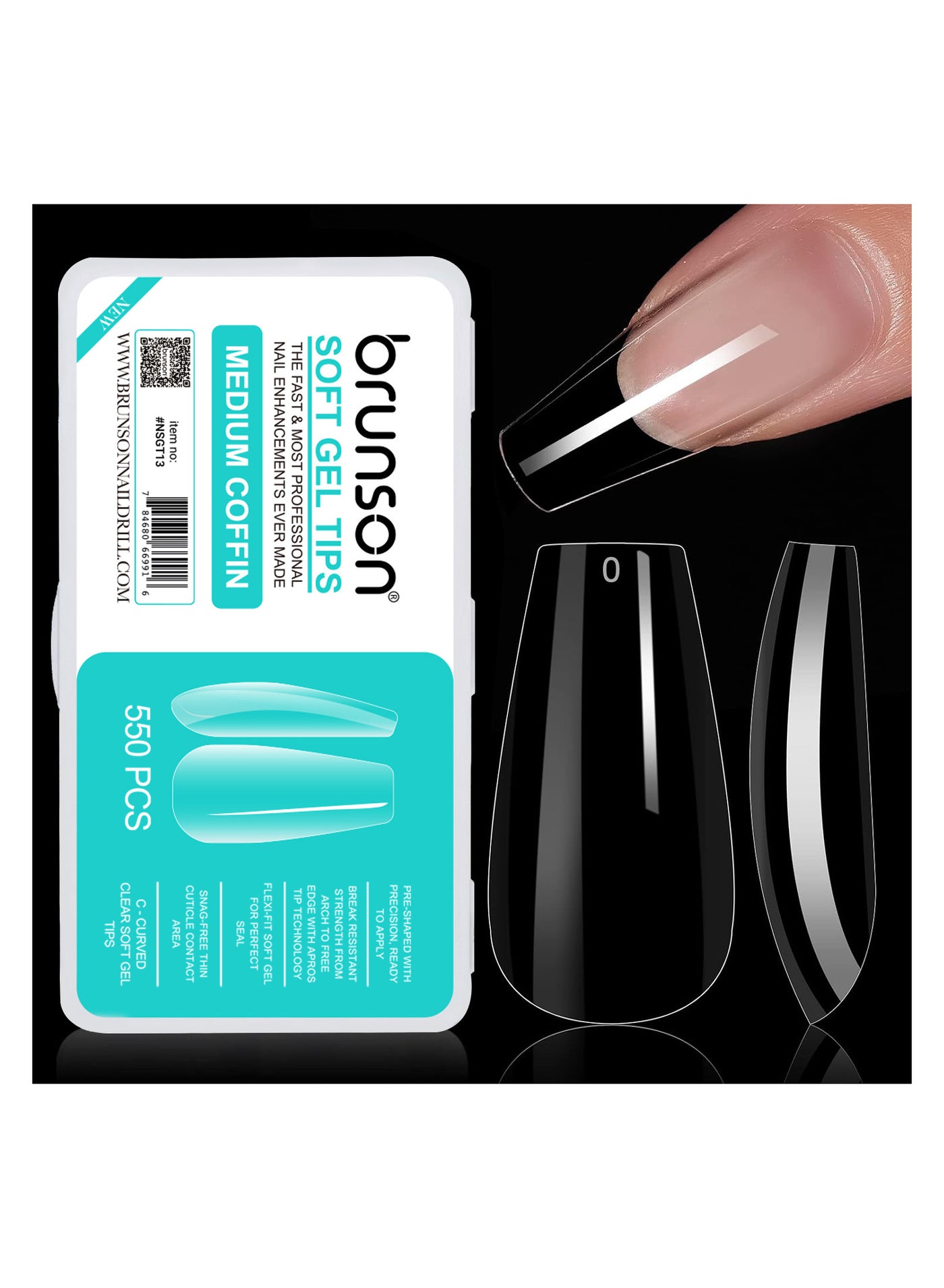 Soft Gel Tips Medium Coffin Full Glossy Thin Curved Clear Nail Tips