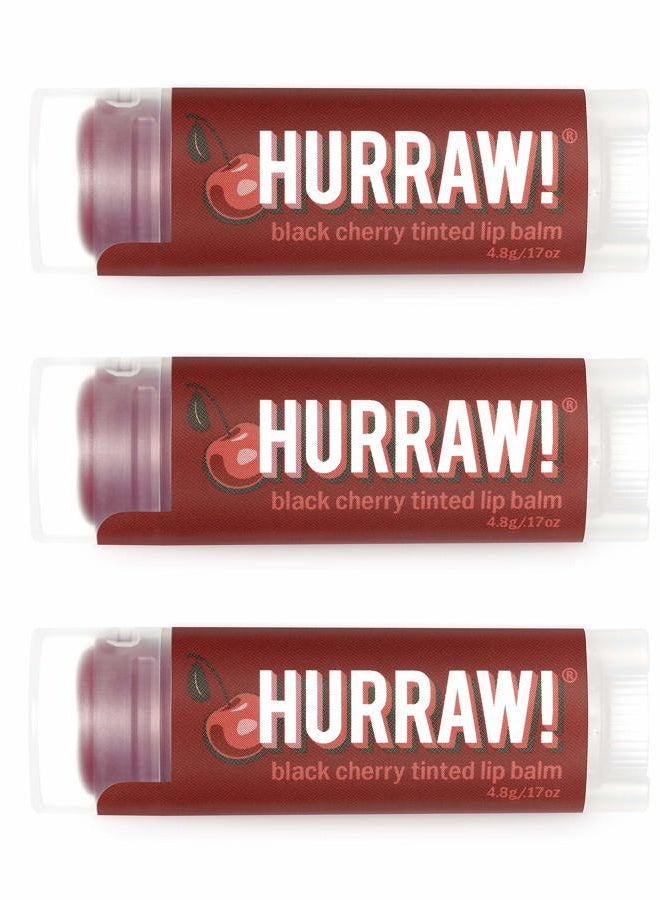 Hurraw! Black Cherry Tinted Lip Balm, 3 Pack: (Sheer Red Tint) Organic, Certified Vegan, Cruelty and Gluten Free. Non-GMO, 100% Natural Ingredients. Bee, Shea, Soy and Palm Free. Made in USA