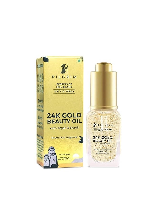 Pilgrim 24K Gold Beauty Oil for glowing skin, deep nourishing, anti aging, make up primer | 24K Gold Oil for smooth & dewy finish | Beauty Elixir | For All Skin Types | For Men & Women | 20 ml