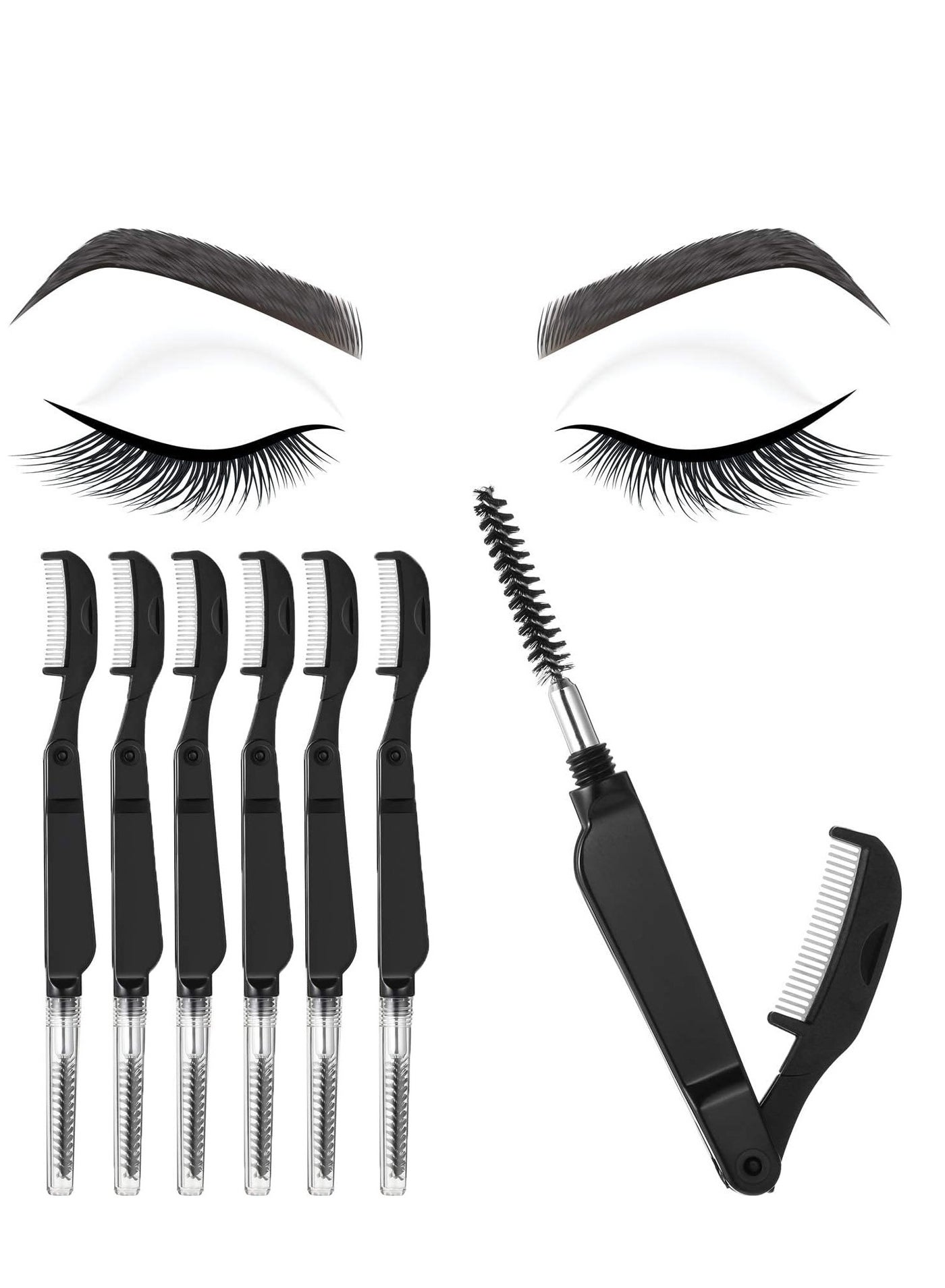 Folding Eyelash Comb 6 Pieces Eyebrow Comb Teeth Eyelash Separator Eyebrow Brushes Professional Tool for Define Lash Brow
