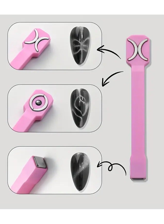 3-in-1 Nail Art Magnet Stick, Cat Eye Effect Magnetic Wand for 3D Eye Patterns, Professional Grade Manicure Tool for DIY Decoration, Strong Magnet Rod for Salon-Quality Nails - Unscented Accessory, 1pc