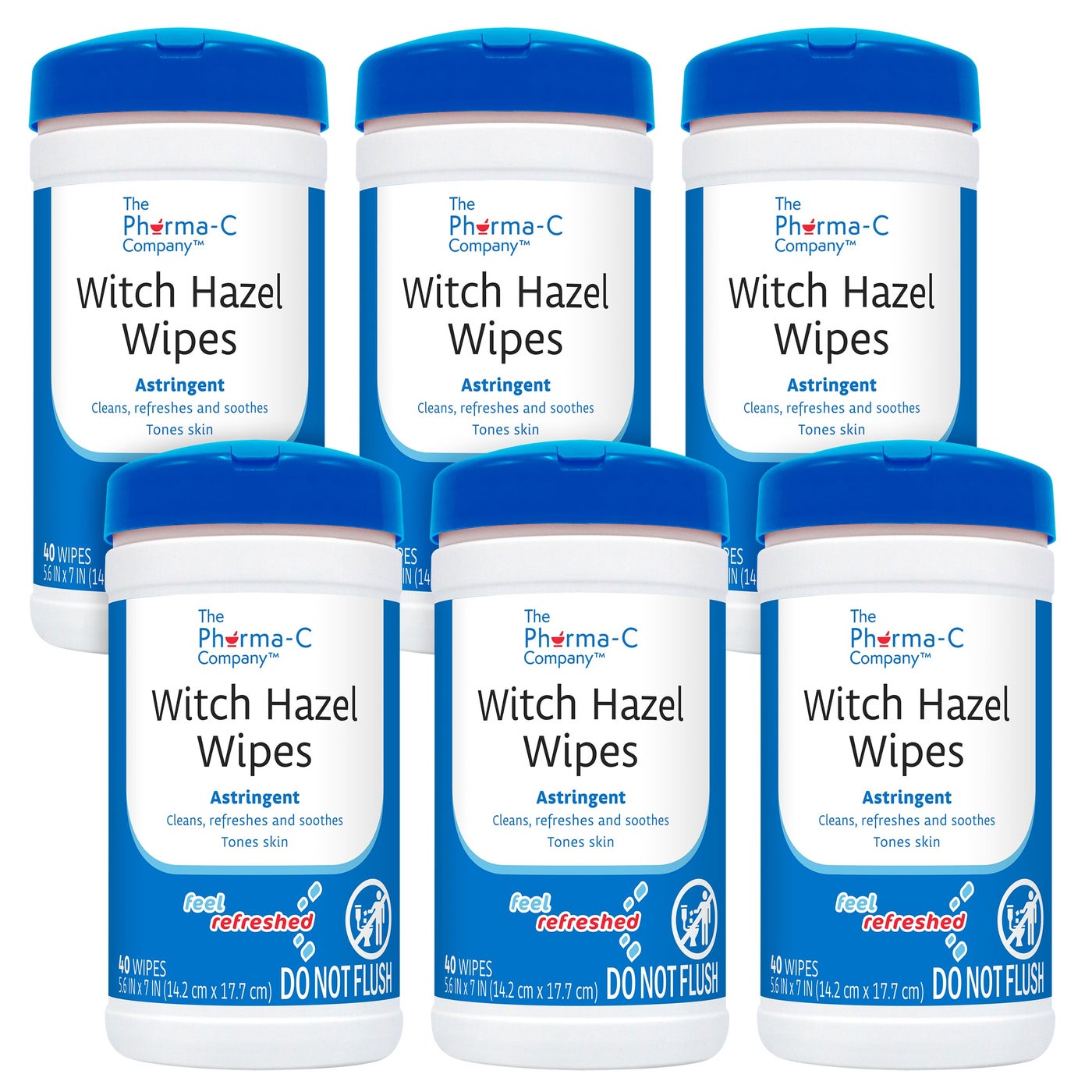 Pharma-C Witch Hazel Wipes [6 canisters] - Daily Toner & Astringent Cleansing Cloths for Face