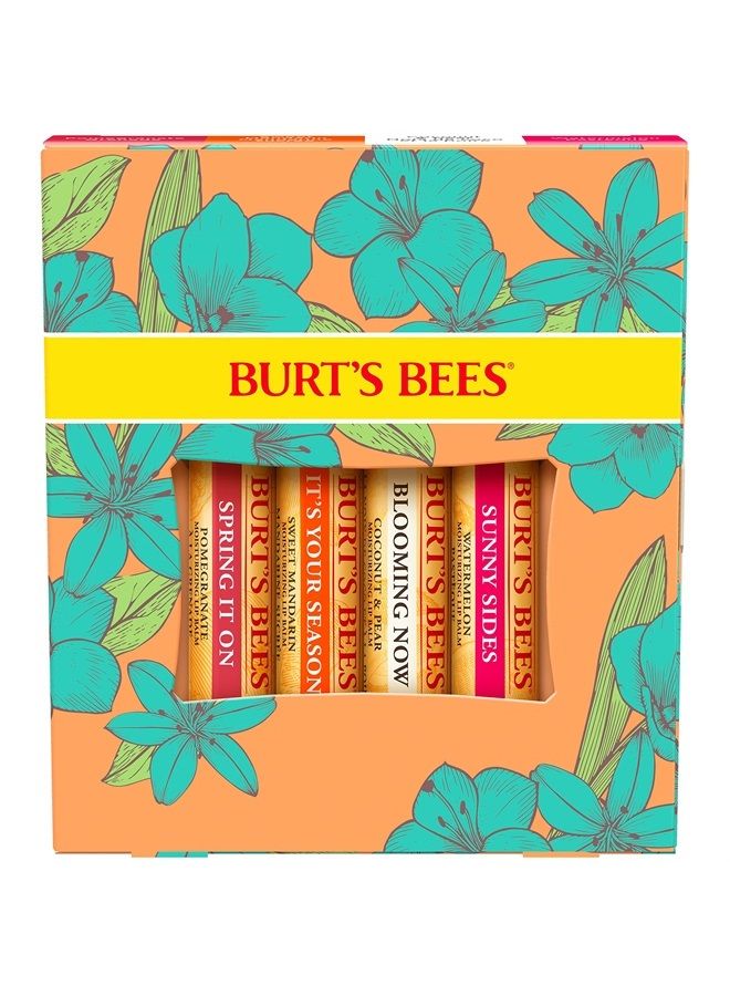 Lip Balm Spring Gift, Nourishing Lip Care Gifts for All Day Hydration, Just Picked Set - Pomegranate, Watermelon, Sweet Mandarin & Coconut and Pear, 4 Pack (Packaging May Vary)