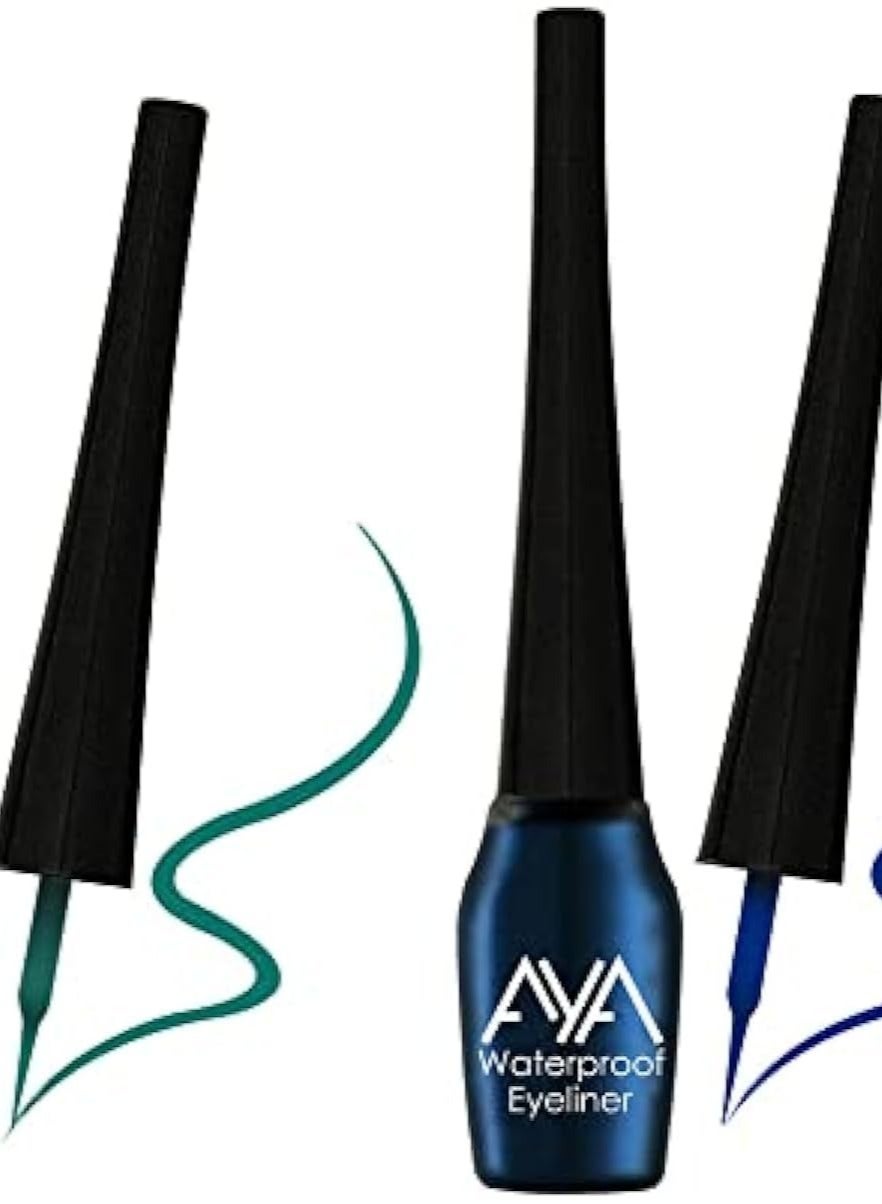 AYA Waterproof Long Lasting Smudge Transfer Proof Liquid Eye Makeup Eyeliner, Set of 2 (Green and Blue)