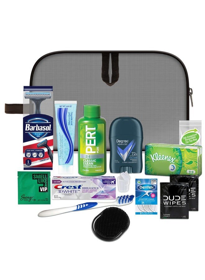 Men's Premium 15-Piece Assembled Travel Kit Featuring: Gillette and Barbasol Shave Products