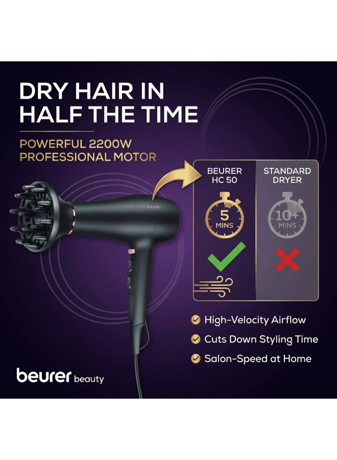 HC 50 Hair Dryer, 2200W Professional Hair Dryer, Ionic Technology for Smooth And Shiny Hair, 3 Heat And 2 Speed Settings, Cool Shot Function, Lightweight And Ergonomic Design - image 3