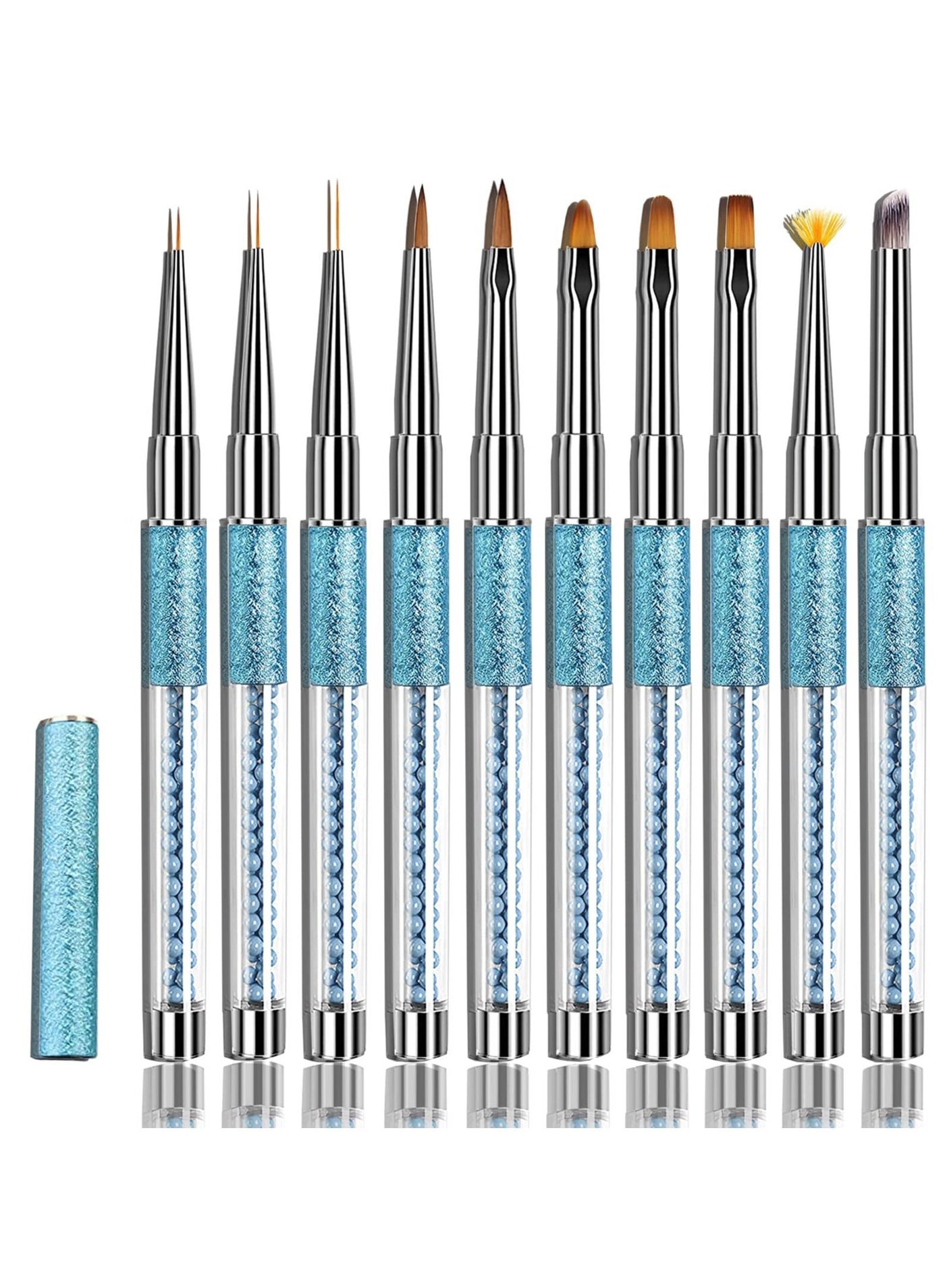 10 Pcs Acrylic Nail Art Brushes Set Manicure Tools Nail Art Diy Design Brush for Acrylic Application Nail Art Brush or Home Use and Professional Nail Salon Fine Drawing Nail Brushes blue