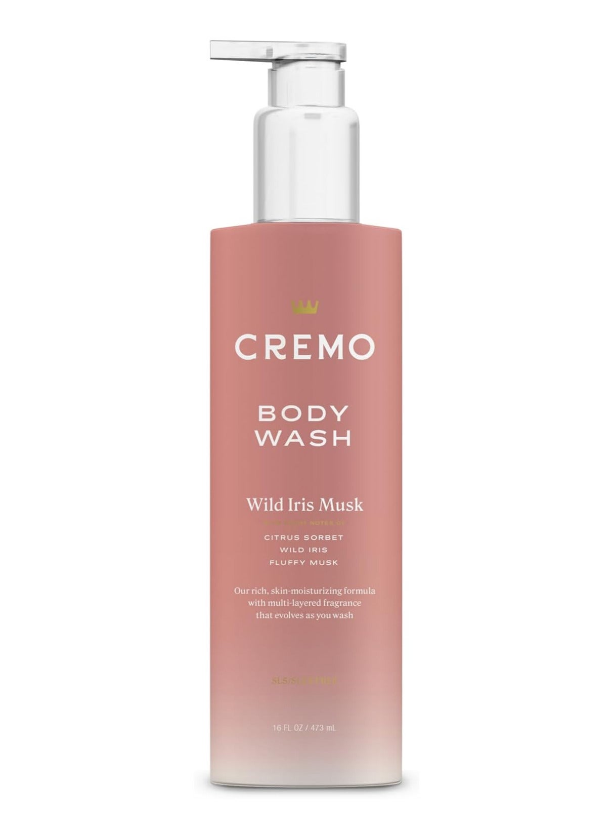Cremo Skin Moisturizing Wild Iris Musk Women's Body Wash, Notes of Citrus Sorbet, Wild Iris, and Fluffy Musk, 16 Fl Oz