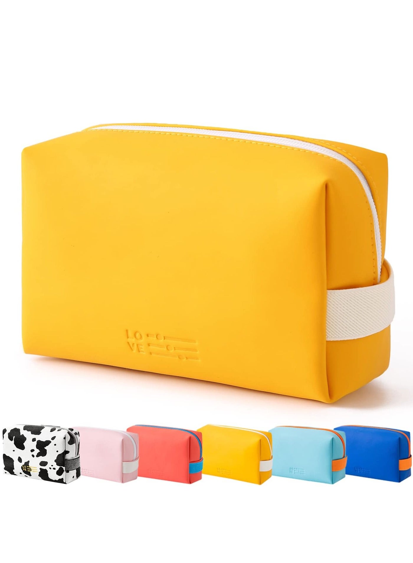 Cosmetic Bag Makeup Bag for Purse Pouch Travel Beauty Zipper Organizer Bag Gifts for Girl Women, PU Leather Washable Waterproof Make Up Organizer for Brushes Beauty Eyeshadow Palette Lipstick (Yellow)