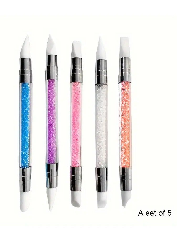 5pcs Double-Pointed Silicone Nail Polish Sculpting Pen Set, Nail Brush Embellishment Tools For Sculpting, Embossing, And Designing Nails