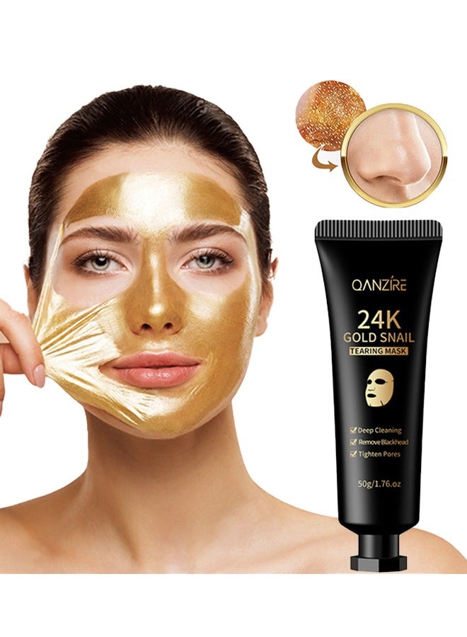 24K Gold Snail Tearing Mask-Deep Ceansing & Tighten Pores Gold Peel,Lifts, Soothes & Hydrates Skin For Luminous Finish 50g