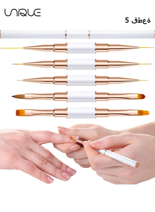 5Pcs Nail Art Brushes, Double Ended Nail Art Lines 3D Drawing Pen, Nail Cleaning Brushes, Builder Gel Brushes Nail Art Tools for Salon Home DIY Manicure, Double-headed Dual-use Pull Wire Painting Pen
