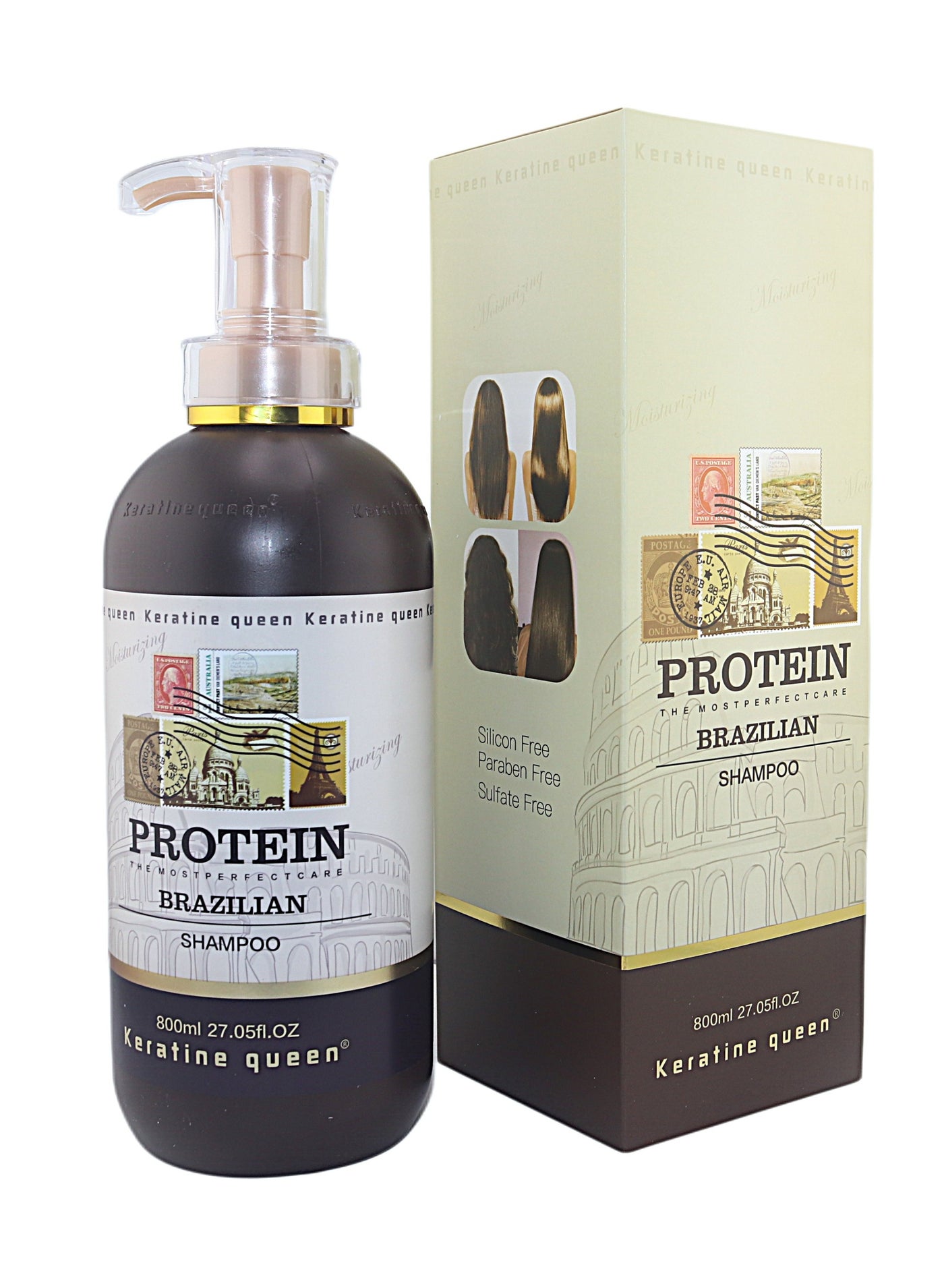 Keratine queen protein Brazilian Shampoo 800ML vitamin B3,B5,B6 Silicon Free, Paraben Free, Sulfate Free