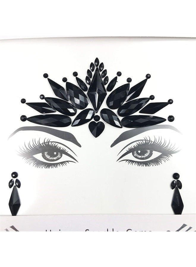 black face jewels face gems for makeup festival halloween costumes accessories mermaid forehead rhinestone sticker diamond pasties body jewels stick on body gems for rave party accessories (peacock ta