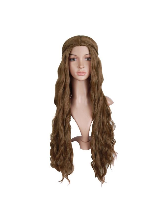 30 Inch/75cm Dignified and Elegant Side Bangs Women Long Wavy Curly Cosplay Braided Queen Wigs (Flax Brown)