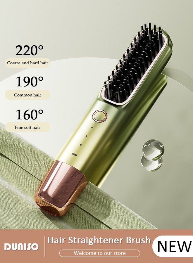 Cordless Ion Hair Straightener, Portable Straightener Brush for Type-c Charging, Eliminate Static Electricity Hair Straightener Comb, Lightweight Anti-Scald Straightener with 3 Temp Settings for Travel, Home, Business