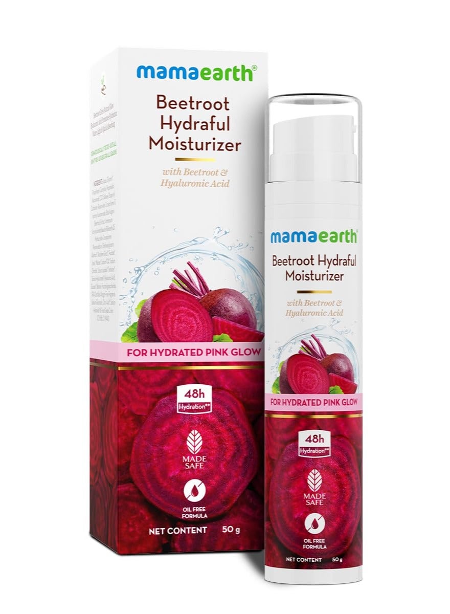 Mamaearth Beetroot Hydraful Moisturizer Lotion With Beetroot&Hyaluronic Acid For Hydrated Pink Glow -50 Ml|48 Hr Hydration|Oil Free Formula|Lightweight&Non-Greasy|Instantly Absorbs|For All Skin Types