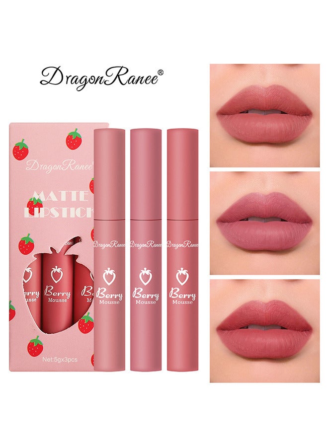 3 Colors Lip Glaze Long Lasting Waterproof Non-stick Cup Lipstick Set, 3pcs Velvet Matte Liquid Lipstick, Smooth Lip Gloss Stain Makeup Cosmetics Set for Women
