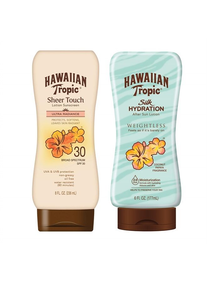 SPF 30 Broad Spectrum Sunscreen and After Sun Pack with 8oz Sheer Touch Moisturizing Sunscreen Lotion and 6oz Silk Hydration Weightless After Sun Lotion