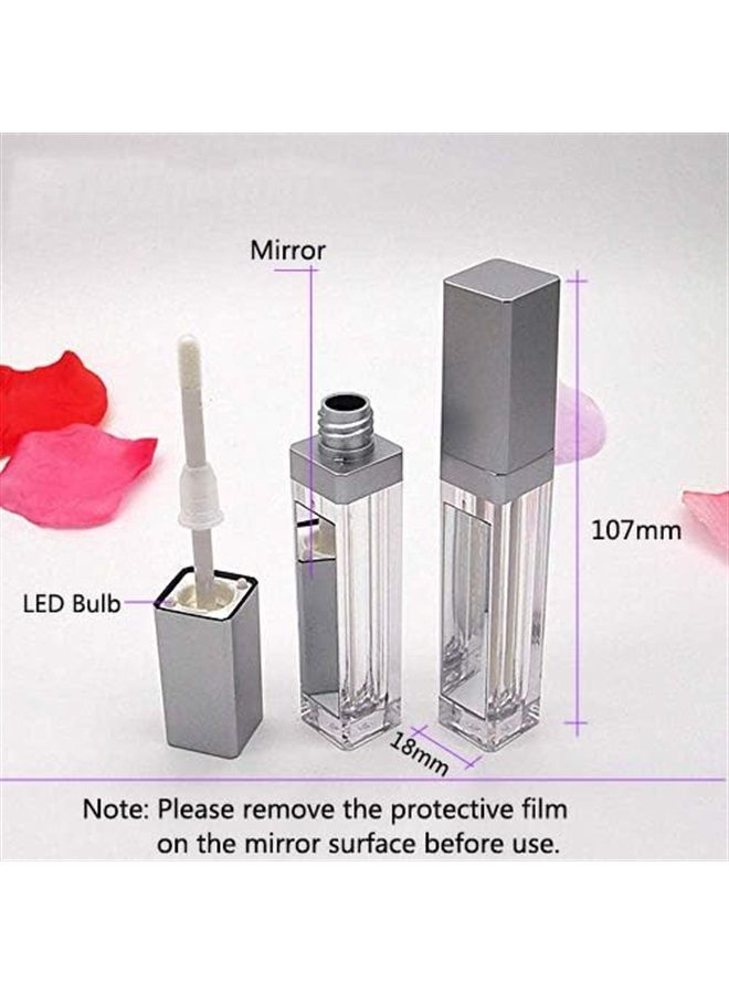 10 Pcs 7.5ml Plastic Square Clear Lip Gloss Tubes Vials with Mirror LED Light Lip Glaze Tube Bottles Refillable Makeup Lipstick Tube DIY Cosmetic Container Travel for Woman Girl(Silver)