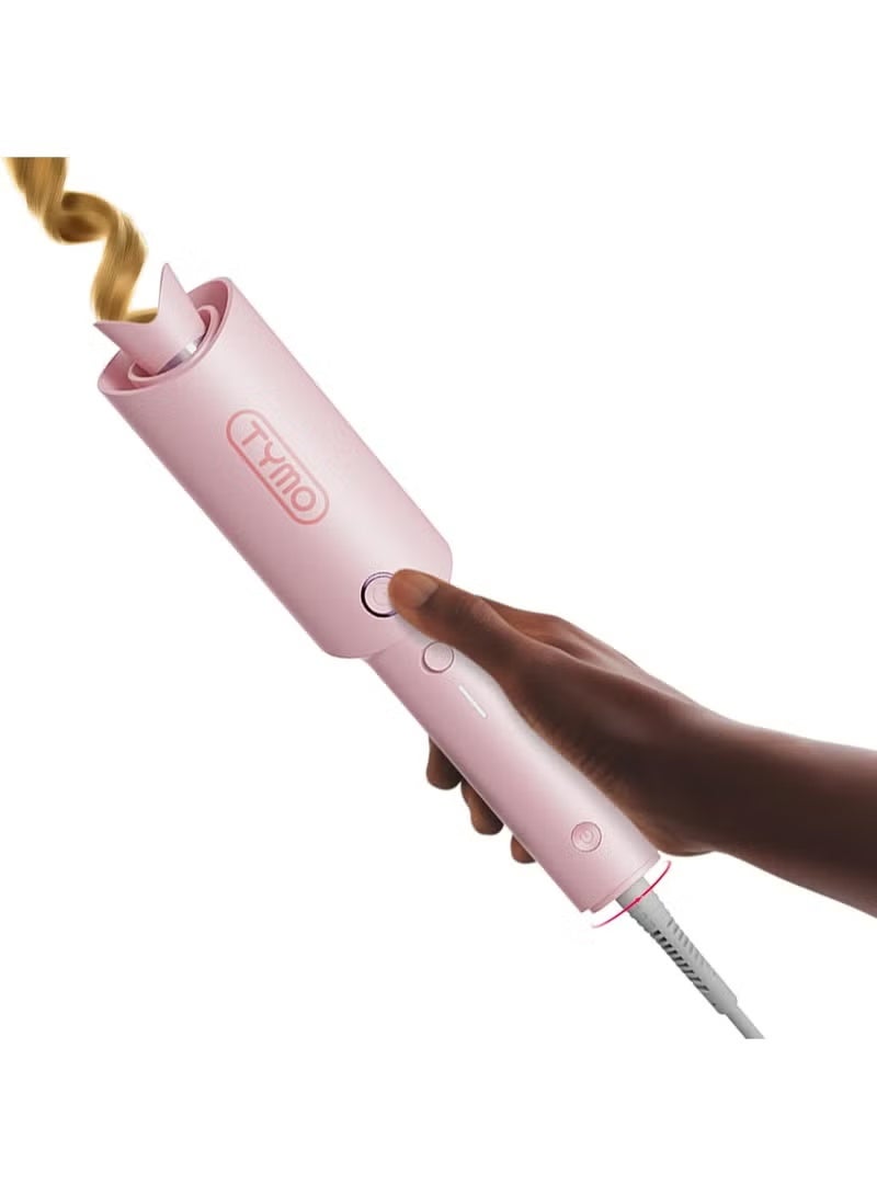 TYMO Automatic Rotating Curling Iron - CURLPRO Beach Waves 1 Inch Hair Curler, 500 Million Ionic, Dual Voltage, Lightweight & Travel Friendly, Ceramic Coating, Pink, 25mm