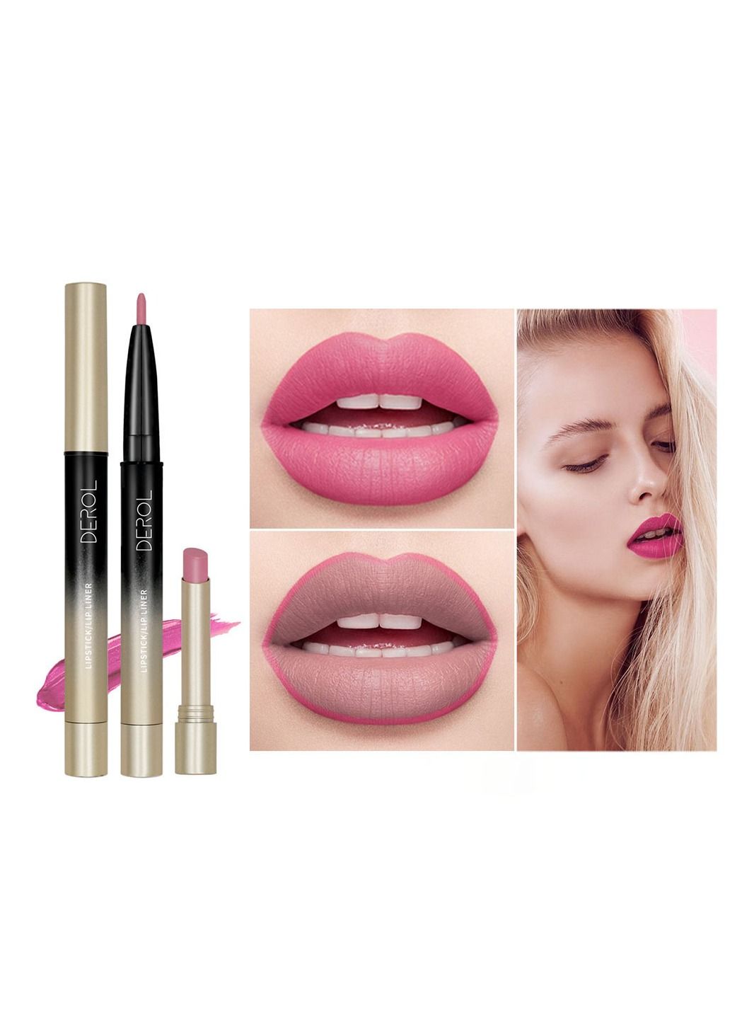 2 in 1 Lip Liner & Lipstick Super Stay Matte Lip Pencil Set Cosmetics Non-Stick Cup Nude Long Lasting Lip Liners Pencil Set For Women & Girls Waterproof Extreme Finish Makeup Neutral