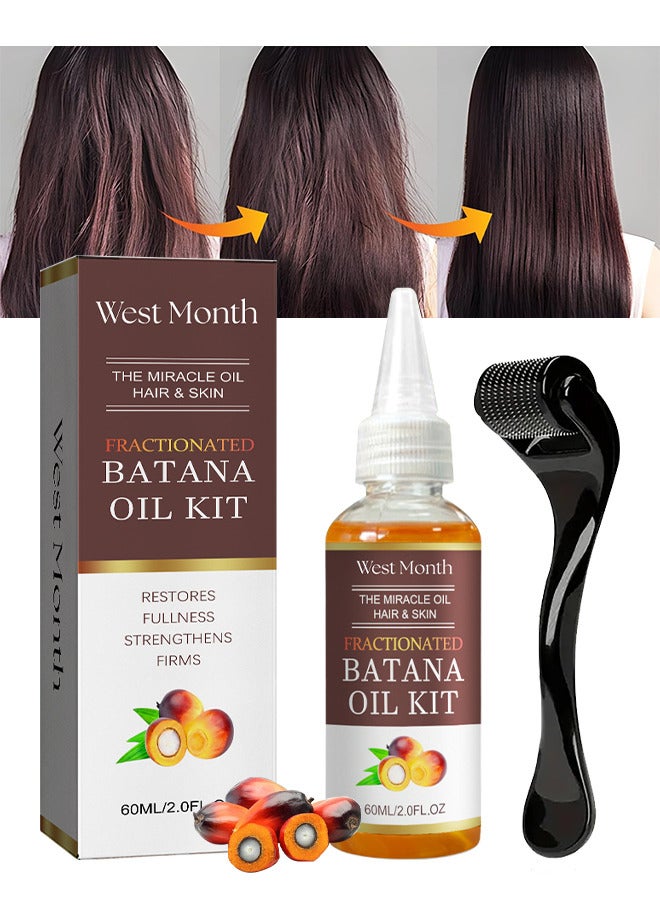 Batana Oil KIT, 100% Natural Batana Oil Organic With Micro-Needle Roller, Hair Growth For Men And Women, Enhances Hair And Skin Radiance, Hair Oil For Hair Growth And Treatment, 60ML
