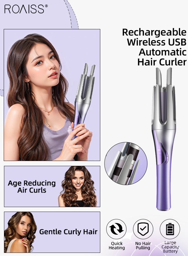 Wireless Auto Ceramic Hair Curler USB Rechargeable Multifunctional Portable Curling Iron Wand 3 Temp Ceramic Hair Curling Barrel for Medium Long Hair Wave Styler