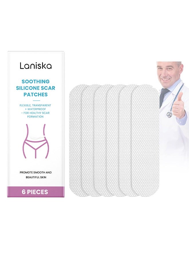 Soothing Silicone Scar Patches，Silicone Scar Tape，Reusable Professional Scar Silicone Strips, Soft Silicone Scar Sheets for Surgical Scars,Keloid,Acne Scars,Burn Scar,C-Section  6 PIECES