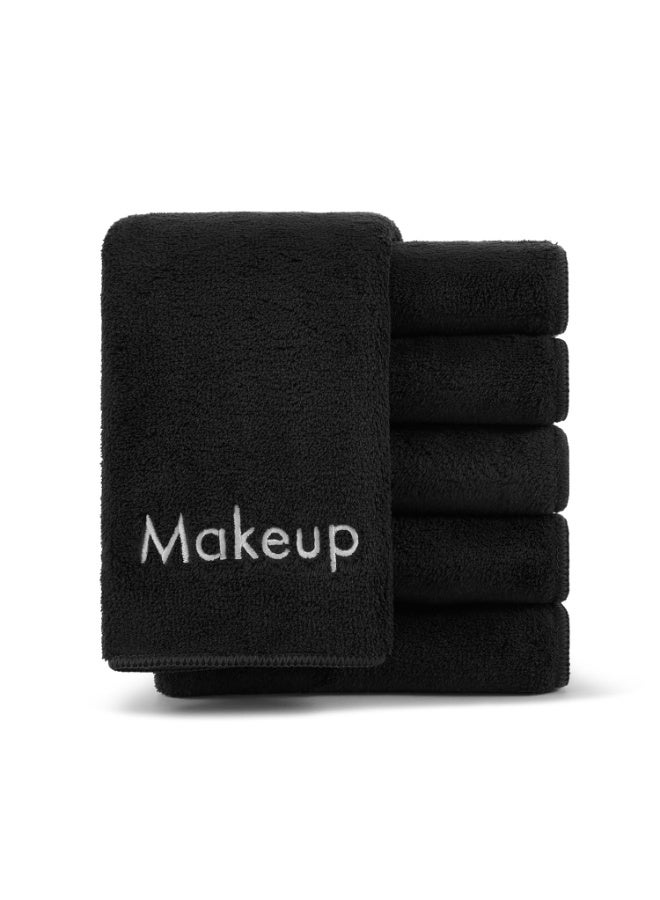 Arkwright Makeup Towels - Pack of 6 - Ultra Soft & Gentle Microfiber Coral Fleece Washcloth Face Make Up Remover, Reusuable Eraser Cloth Essentials for Hosts & Artists, 13 x 13 in, Black