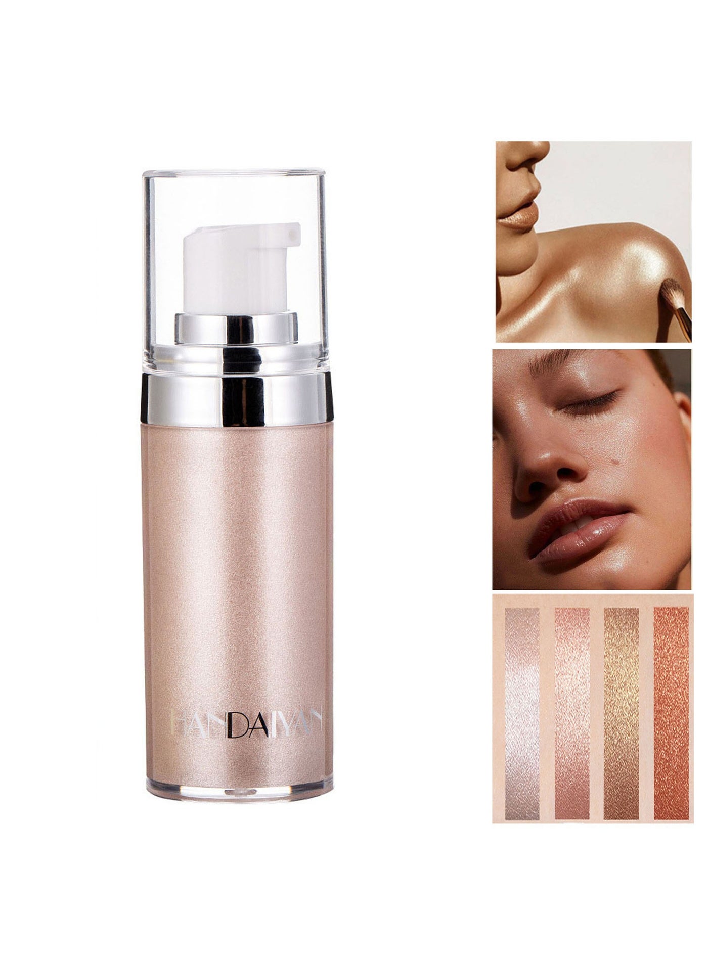Body Shimmer Liquid Highlighter Oil Brighten Glow Glitter Waterproof Moisturising Smooth Makeup Lotion Bronzer Illuminate Luminizer Gold Beach Foundation Non-sticky Dry for Face And Body (20ml)