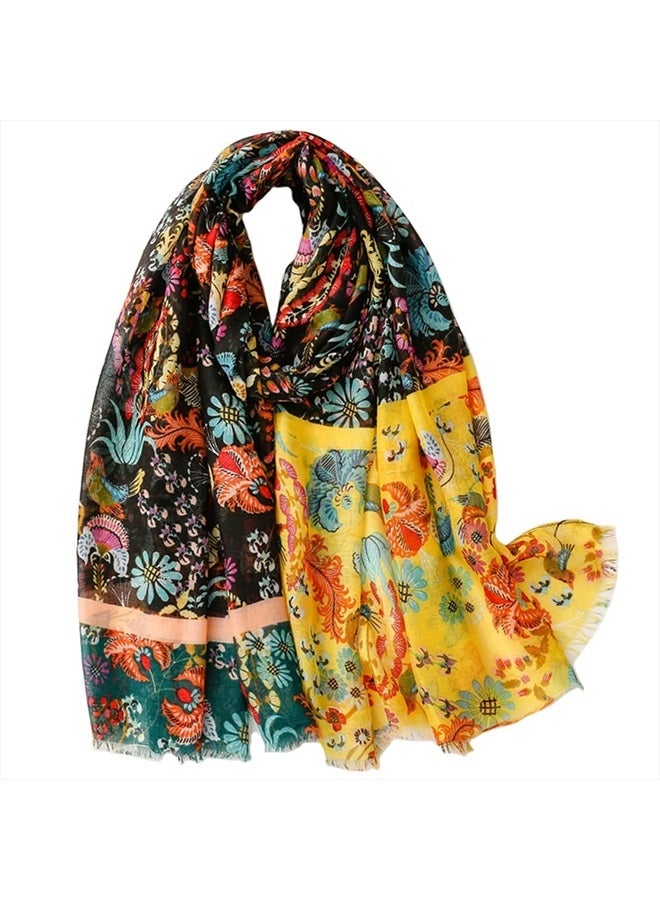 Women's Boho Scarf, Floral Printed Lightweight Scarves with Tassel Fringe for Spring Fall Winter Fashion Shawl Wrap(Floral 2)