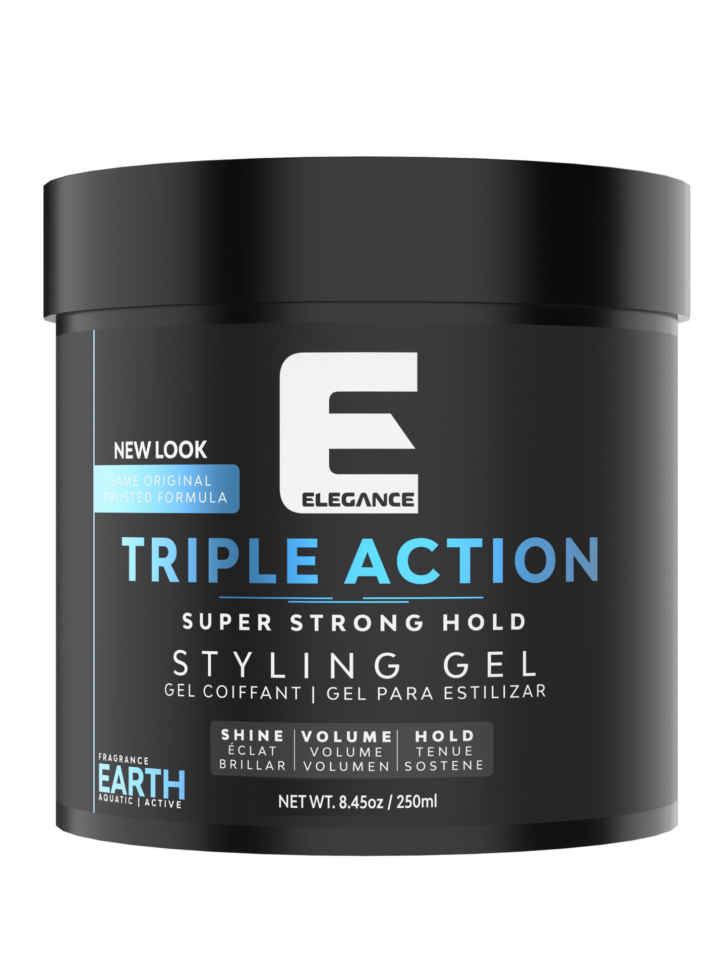 Elegance-E Series Earth Triple Action Styling Gel 250ml- Super Strong Hold, Volumizing, Flake-Free with Long-Lasting Shine and Refreshing Fragrance