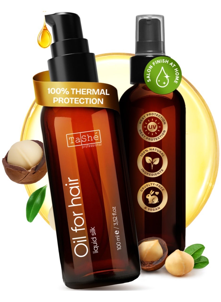 Thermal Protection Hair Oil "LIQUID SILK" | 450 °F / 230 °C Heat Shield | Back to School Hair Care | Nourishes Dry & Colored Hair | Sulfate-Free | 100 ml