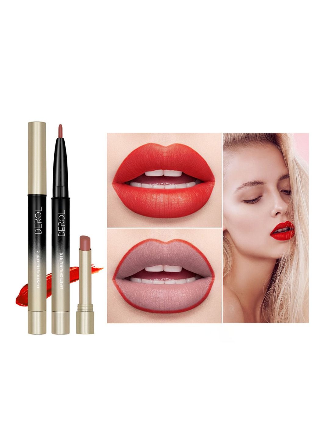 2 in 1 Lip Liner & Lipstick Super Stay Matte Lip Pencil Set,Cosmetics Non-Stick Cup，Nude，Long Lasting Lip Liners Pencil Set For Women & Girls Waterproof,Extreme Finish Makeup, Neutral
