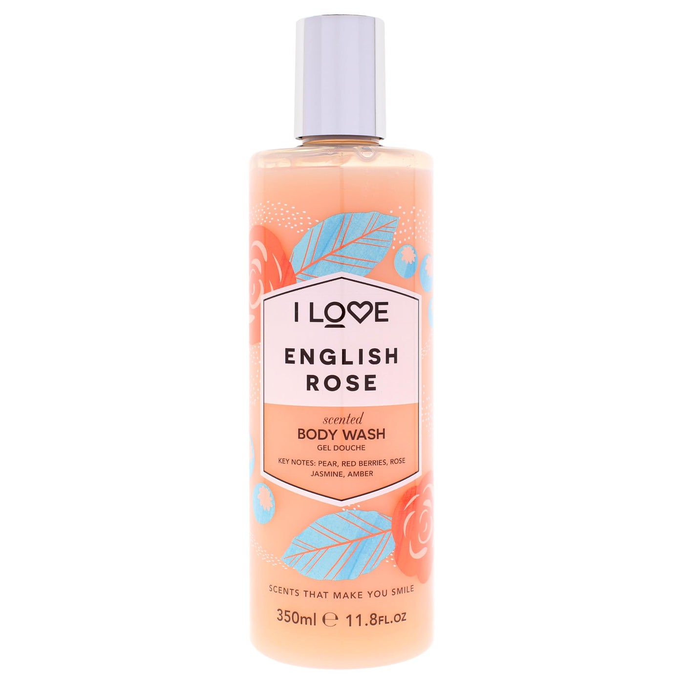 I LOVE English Rose Scented Body Wash - Moisturizing Body Wash and Foaming Bubble Bath - Rose, Amber, and Jasmine Fragrance - 12.7 oz