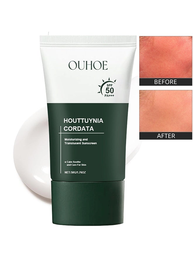 Houttuynia Cordata Moisturizing and Translucent Sunscreen，Moisture Daily Sunscreen, No White Cast&Sticky, Hydrating, Moisturizing,Light Finish Universal Sun Essence for All Skin 50ml