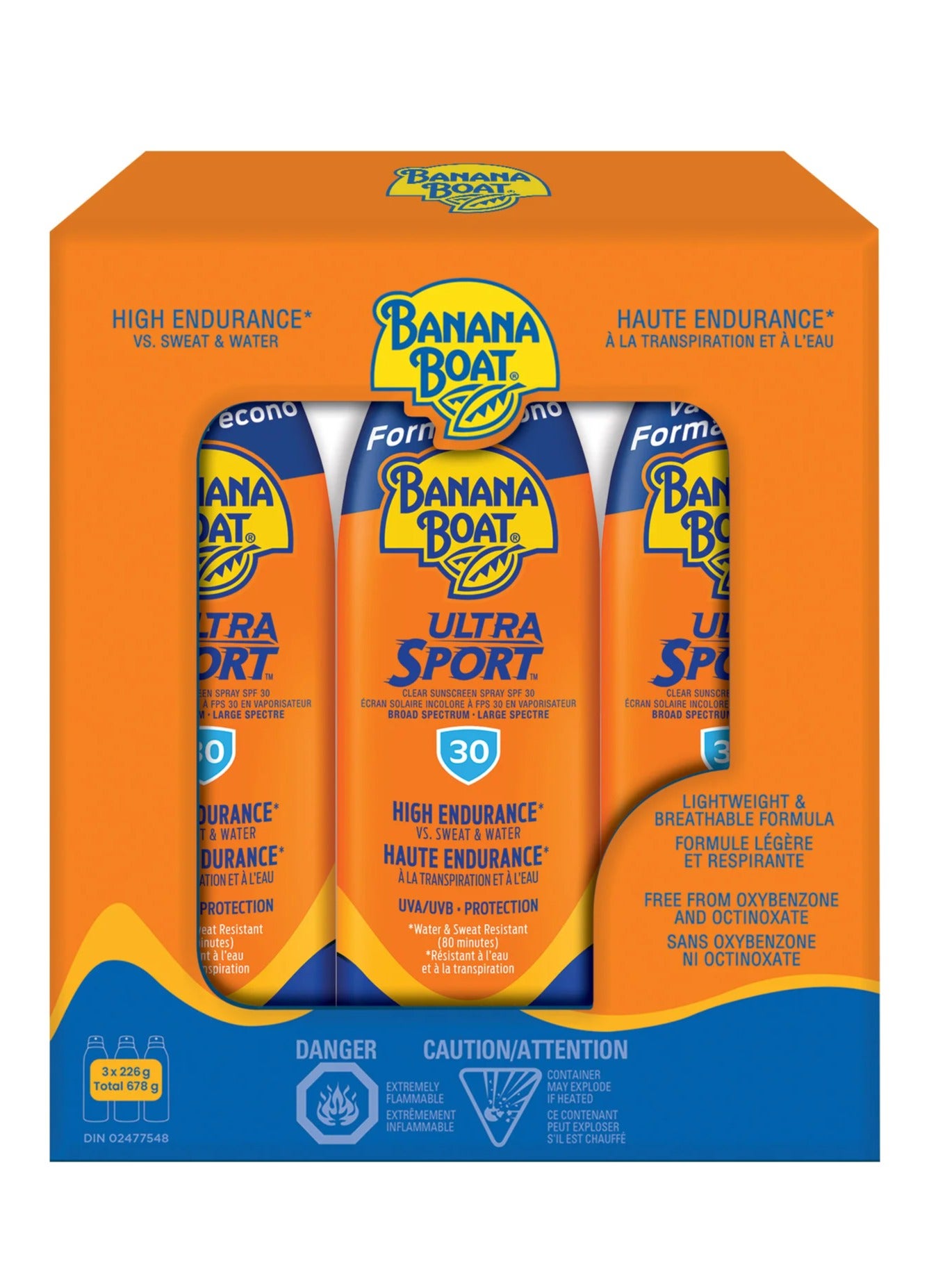 Ultra Sport SPF 30 Spray 3-Pack | Water & Sweat Resistant Sunscreen for Active Families & Outdoor Sports | For Kids | For Athletes 3 x 226 g