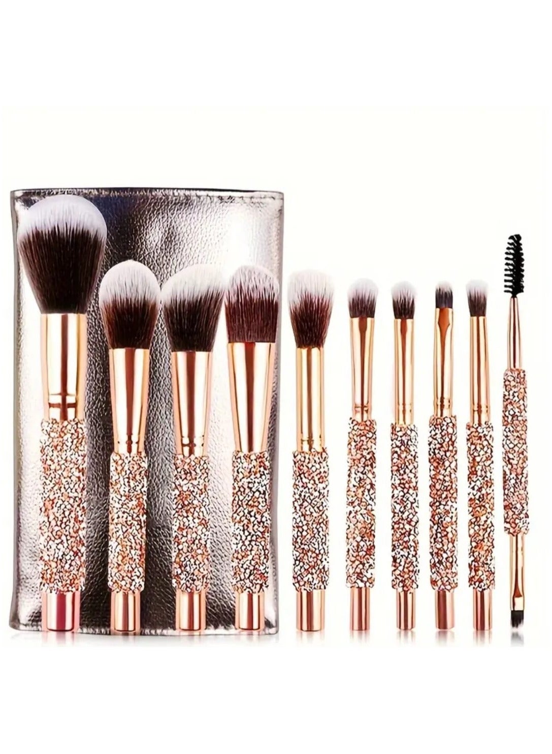 10 Pcs Makeup Brush set With Golden Handle, Foundation, Eyeshadow and Contouring