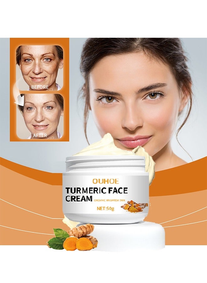 Turmeric Face Cream, For Face & Body All Natural Turmeric Skin Brightening Lotion Turmeric Cleanses Skin Fights Acne Evens Tone Fades Scars Sun Damage & Age Spots Pure Turmeric Cream Healing 50g